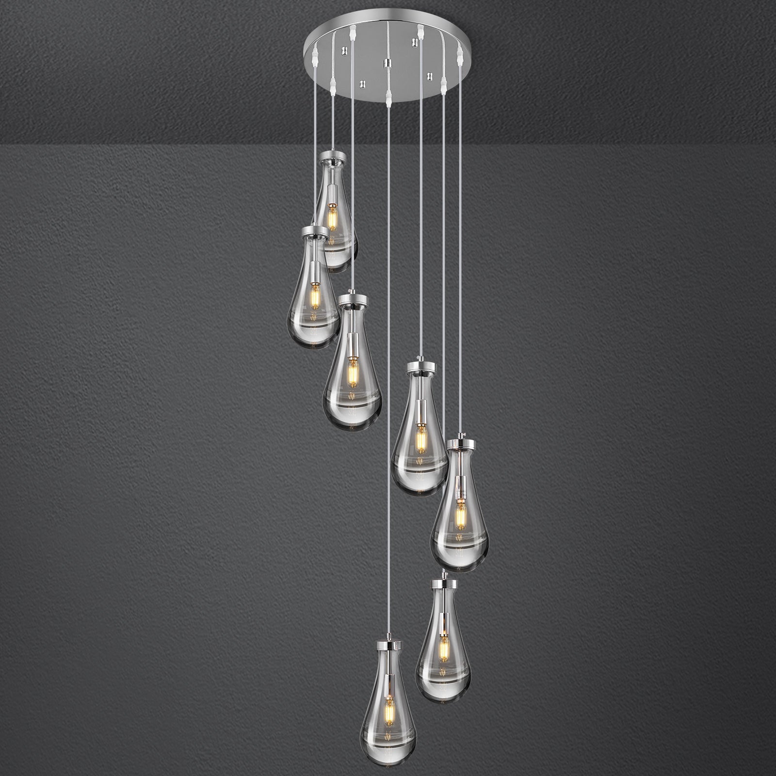 Raindrop Clear Solid Glass Adjustable Suspension Cord Pendant Light