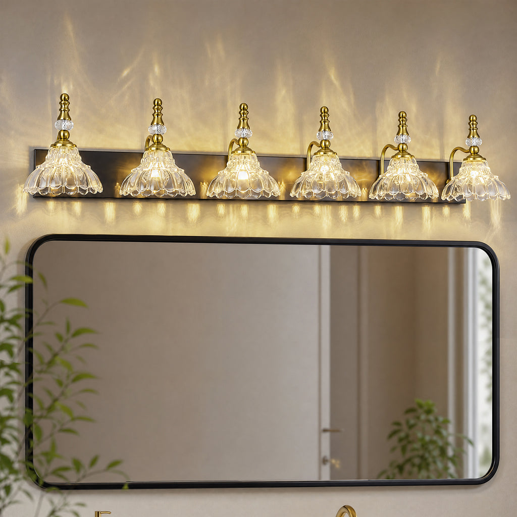 Vintage Clear Flower Glass Shade  Bathroom Vanity