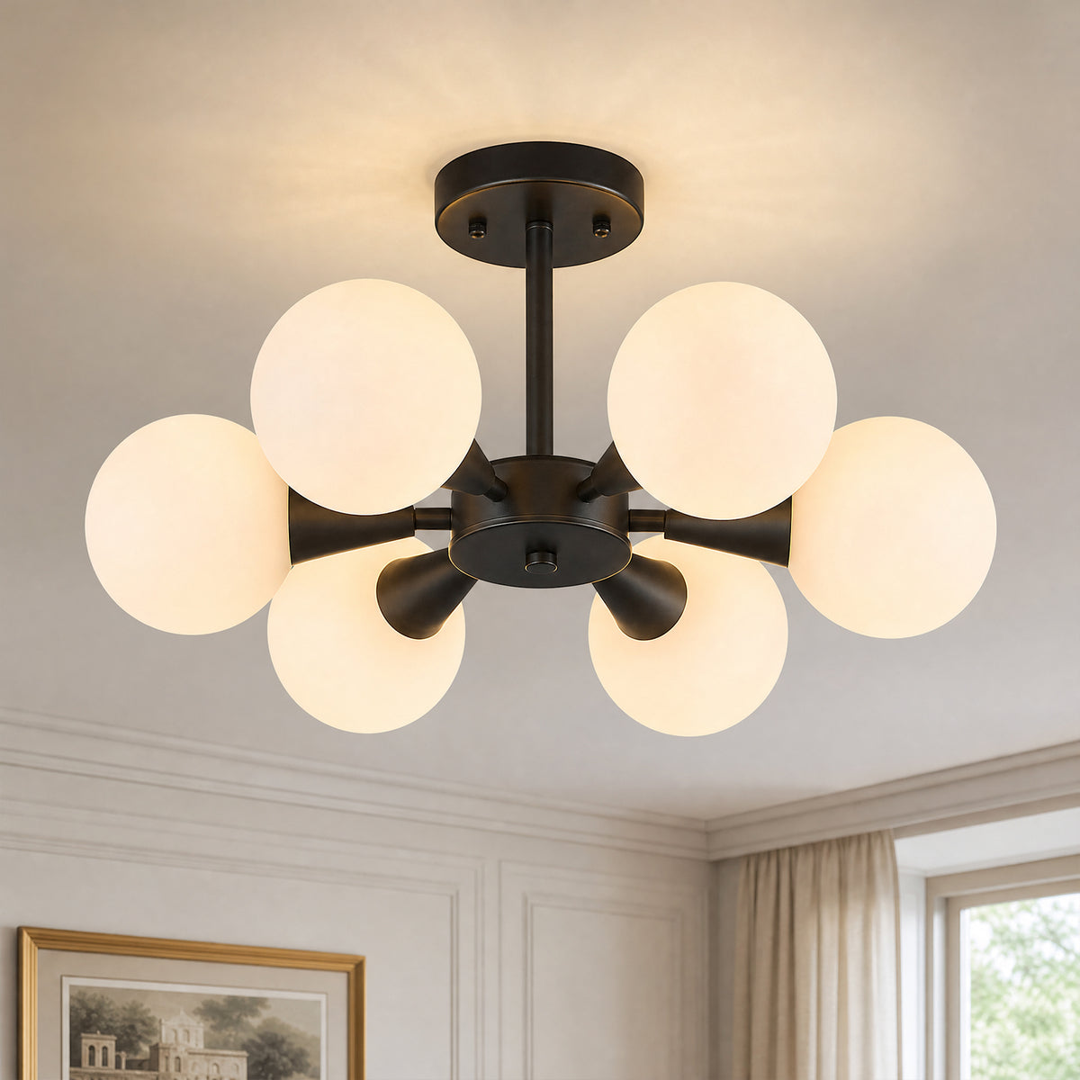 Mid Century Modern with Milk White Glass Lampshade Chandelier