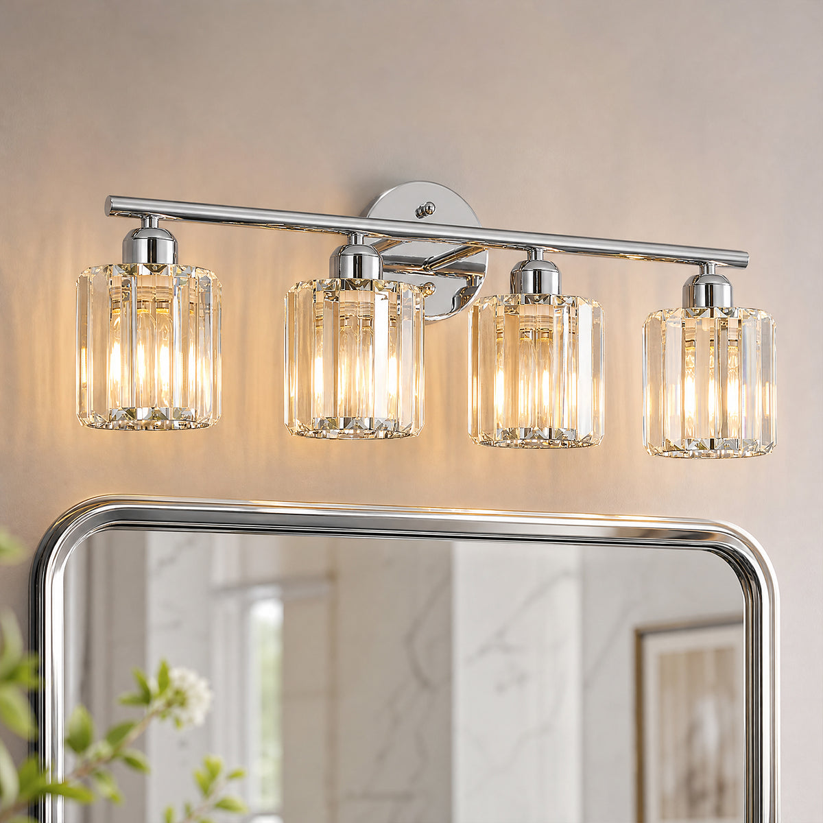 Modern Linear Fluted Crystal Bathroom Vanity Light