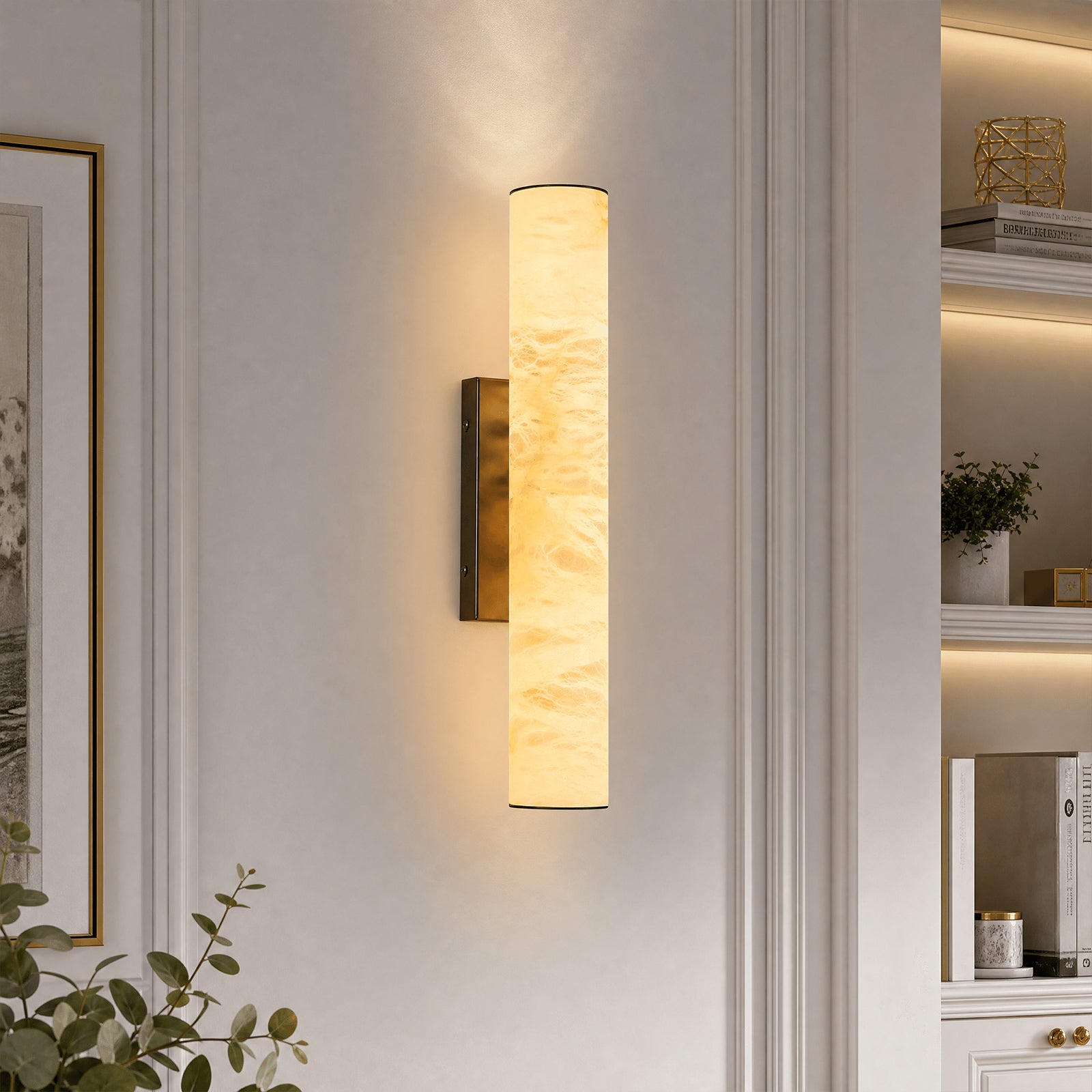 Slim Cylinder Natural Stone Alabaster LED Wall Light for Hallways