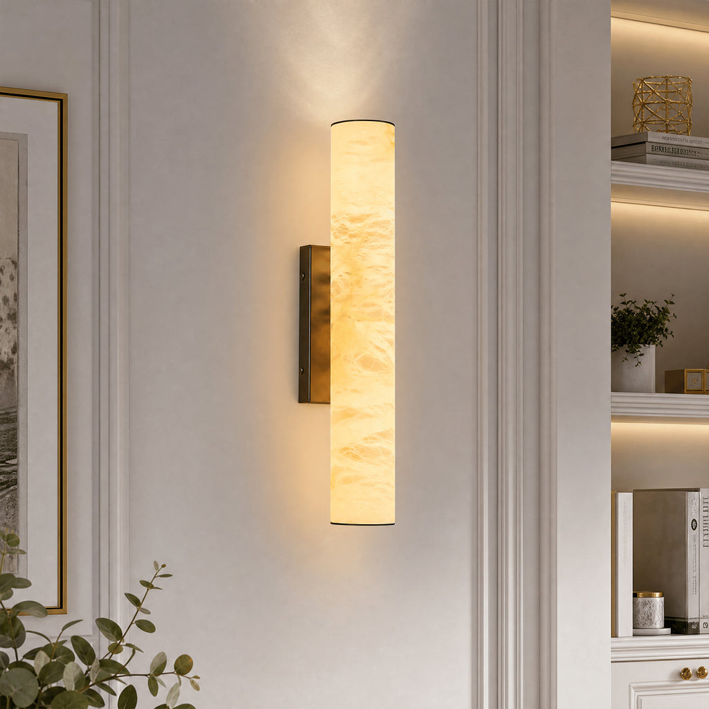 Slim Cylinder Natural Stone Alabaster LED Wall Light for Hallways