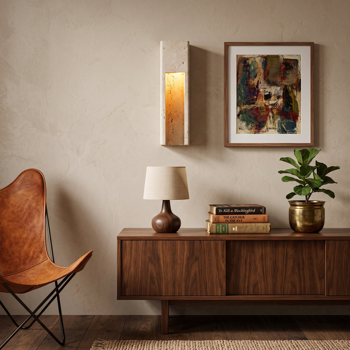 Wabi Sabi Vertical Cutout Travertine Wall Sconce