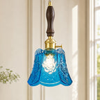 French Country Embossed Rose Floral Glass Pendant Light