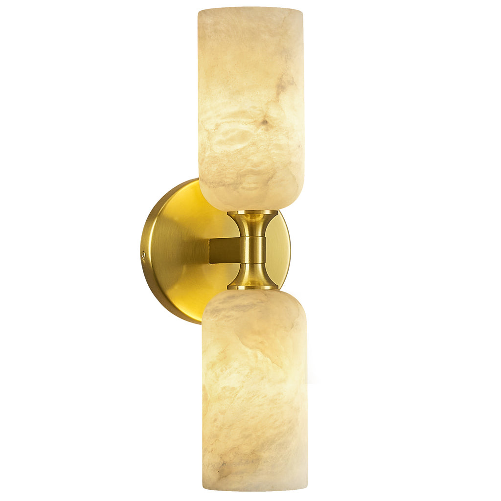 Modern Transitional Vertical Double Cylinder Natural Alabaster Wall Sconce