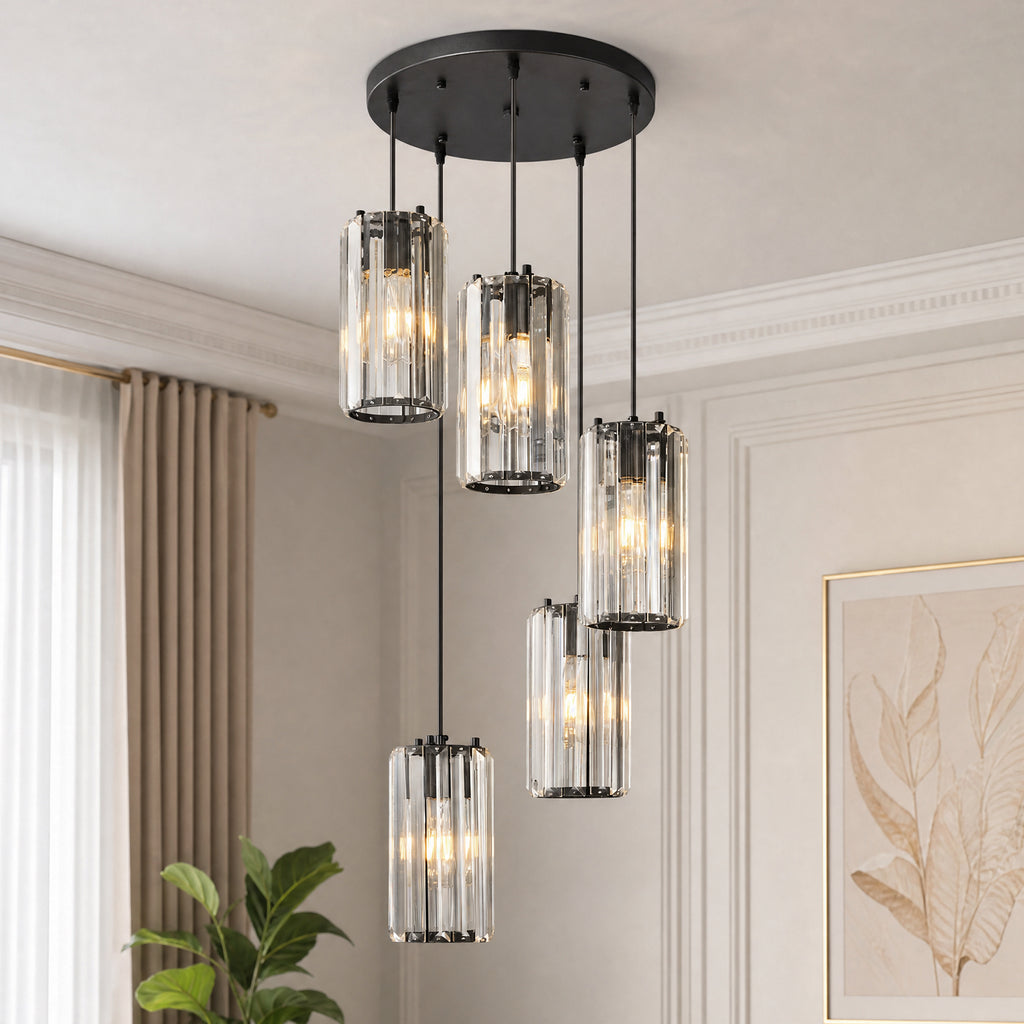 Minimalist Vertical Faceted Crystal Cylinder Pendant Light