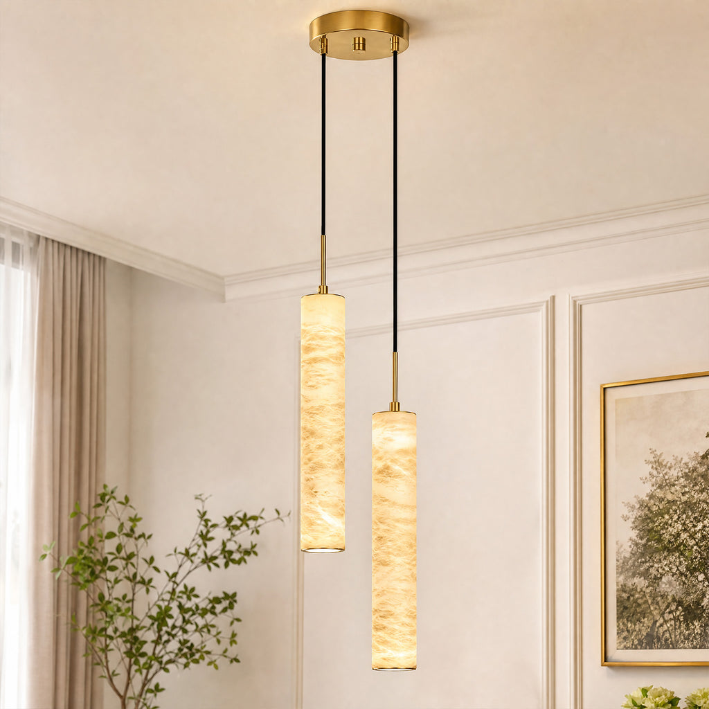 Natural Alabaster Marble Long Tube LED Pendant Light