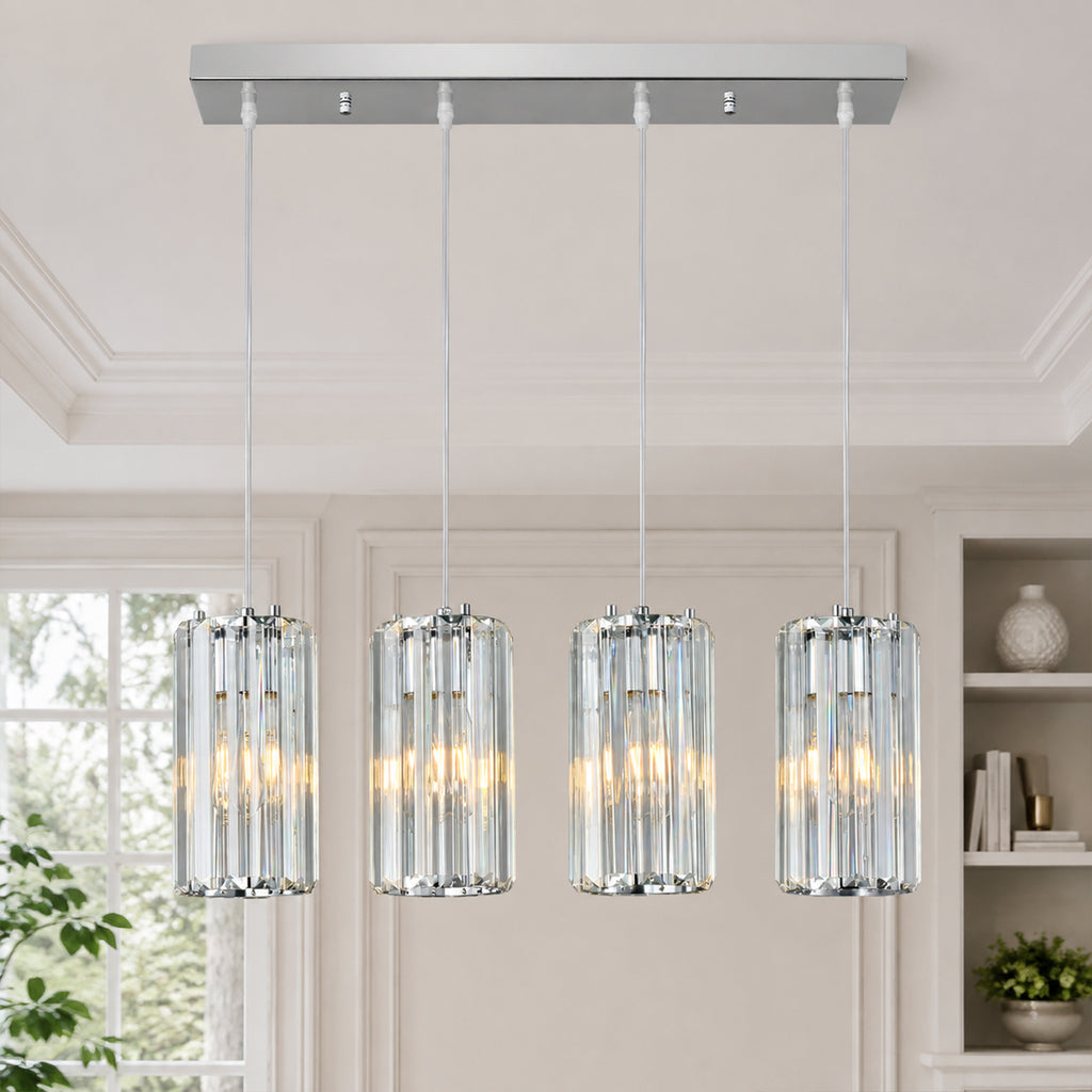 Minimalist Vertical Faceted Crystal Cylinder Pendant Light