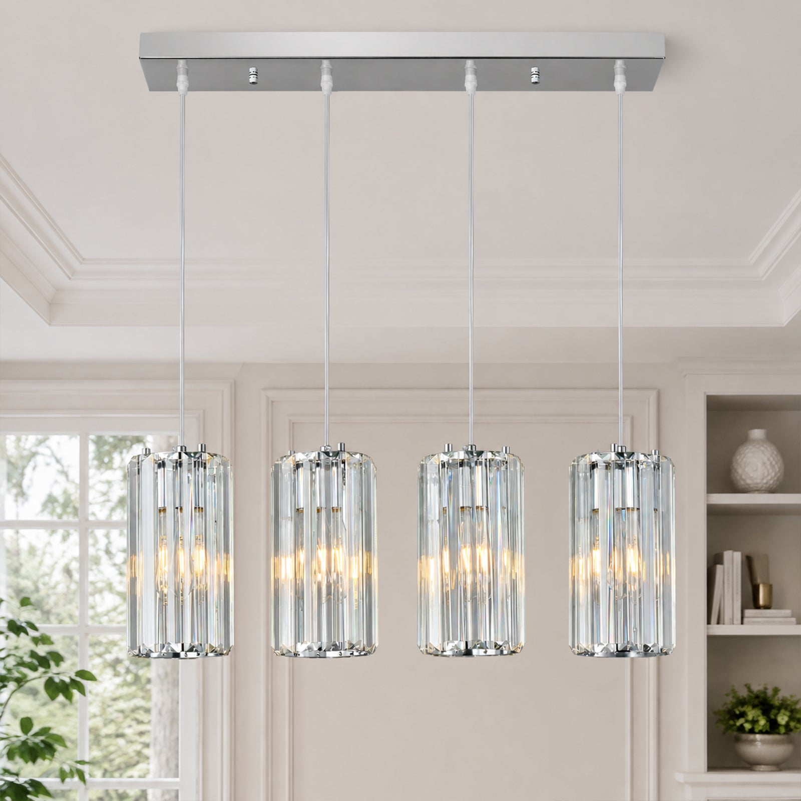 Minimalist Vertical Faceted Crystal Cylinder Pendant Light