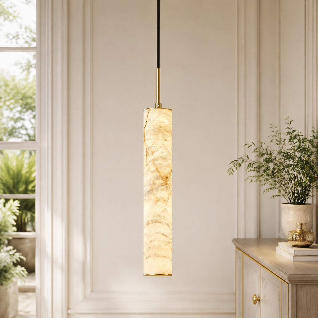 Natural Alabaster Marble Long Tube LED Pendant Light