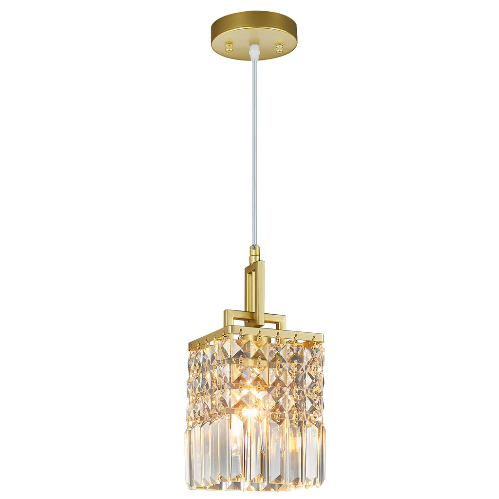 Contemporary Cylinder Prism Square Frame Crystal Pendant Light