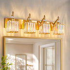 Transitional Luxury Square Prism Fluted Crystal Bathroom Vanity Light