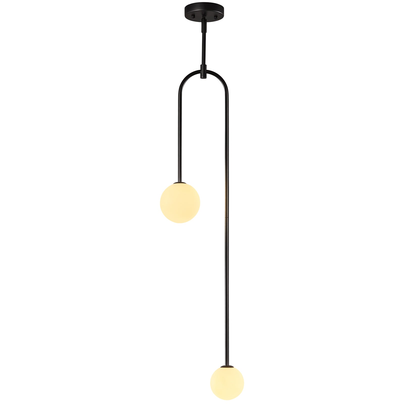 Minimalist U-Shaped Two Milky White Globe Glass Chandelier