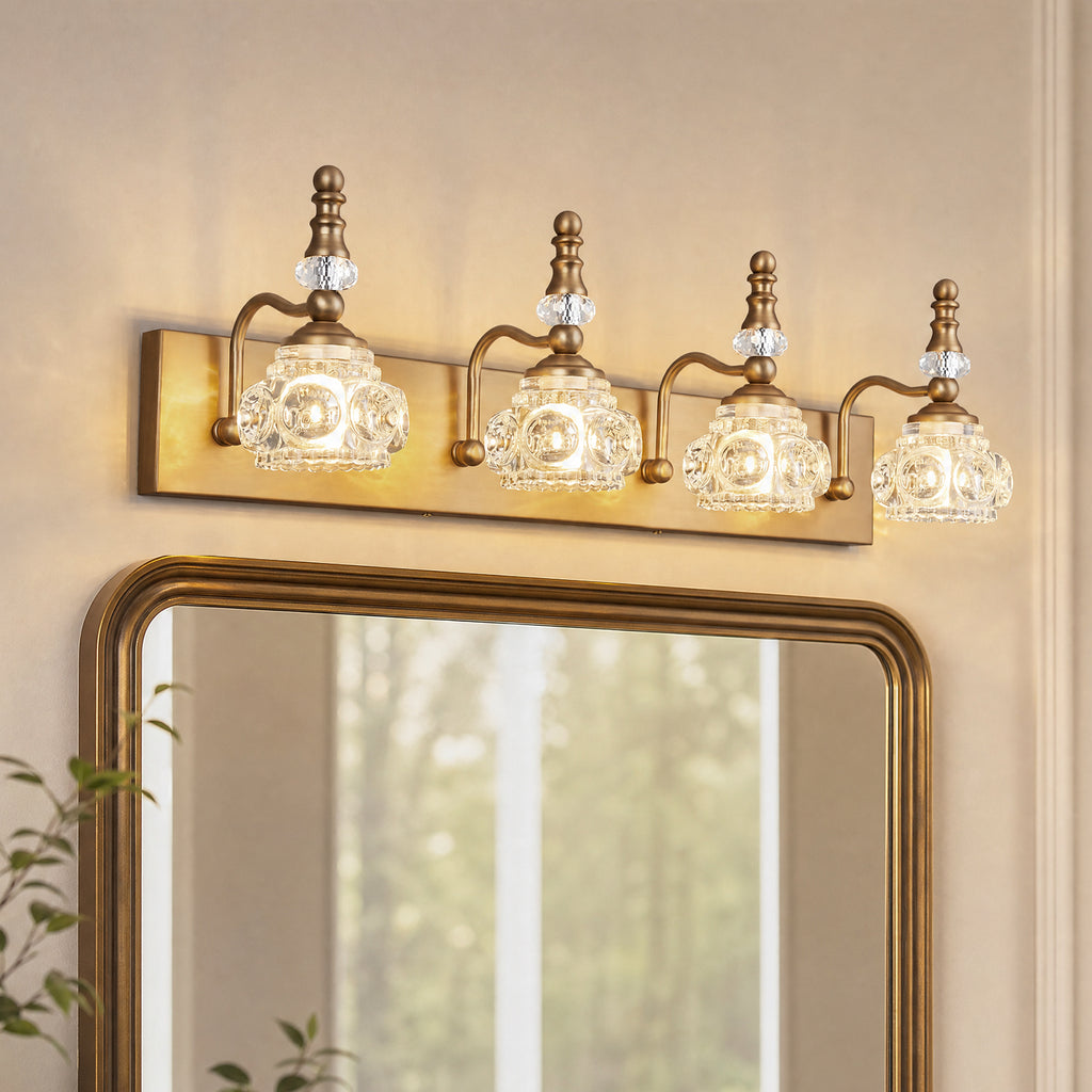 Vintage Embossed Textured Glass Curved Metal Arm Bathroom Vanity Light