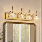 Vintage Embossed Textured Glass Curved Metal Arm Bathroom Vanity Light