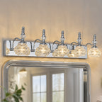 Vintage Embossed Textured Glass Curved Metal Arm Bathroom Vanity Light