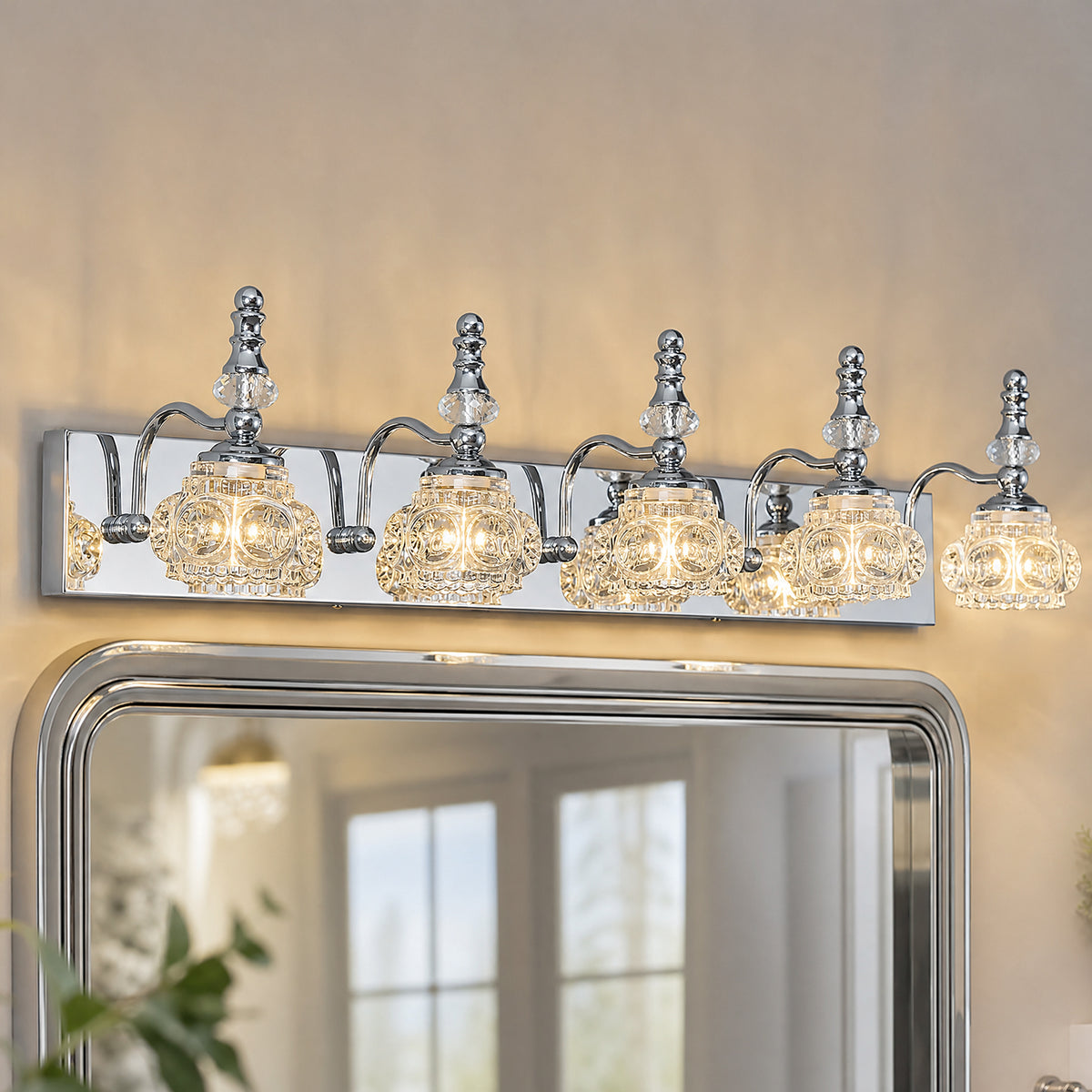 Vintage Embossed Textured Glass Curved Metal Arm Bathroom Vanity Light