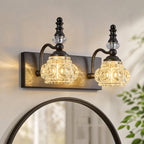 Vintage Embossed Textured Glass Curved Metal Arm Bathroom Vanity Light