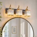 Transitional Luxury Square Prism Fluted Crystal Bathroom Vanity Light