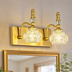 Vintage Embossed Textured Glass Curved Metal Arm Bathroom Vanity Light