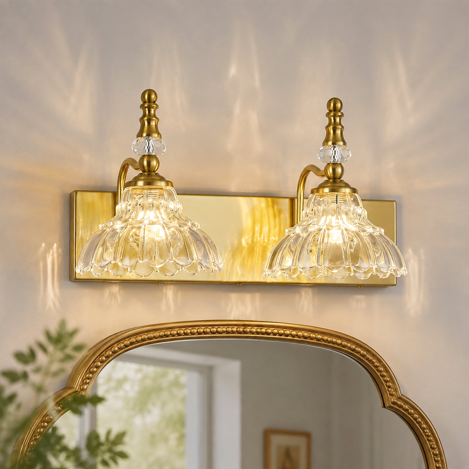 Vintage Clear Flower Glass Shade  Bathroom Vanity