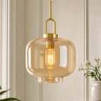 Minimalist Oval Shaped Glass Pendant Light with U-shaped Brass Handle