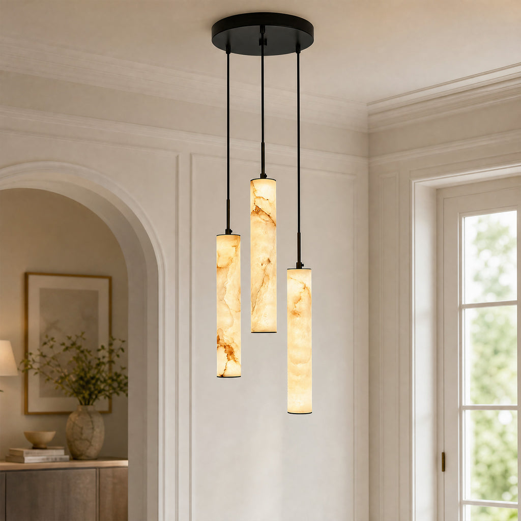 Natural Alabaster Marble Long Tube LED Pendant Light