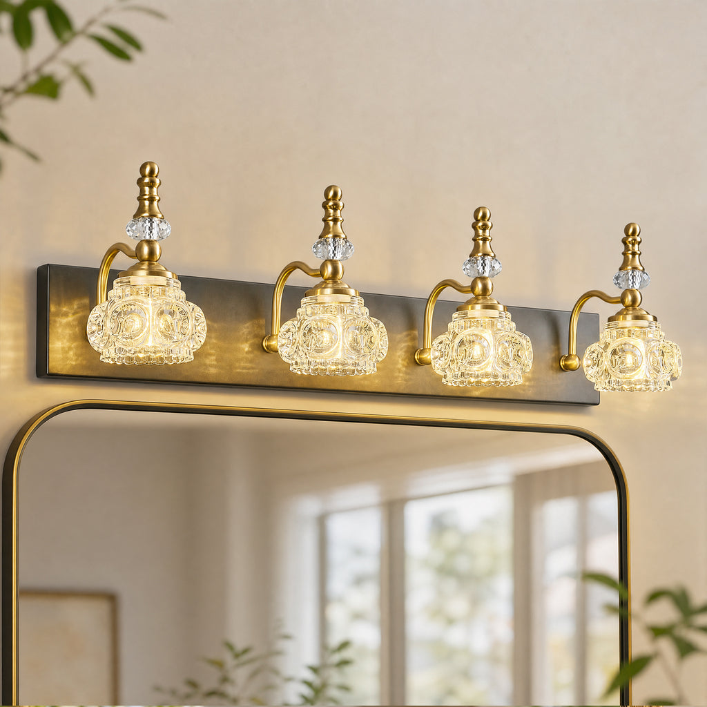Vintage Embossed Textured Glass Curved Metal Arm Bathroom Vanity Light