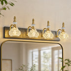 Vintage Embossed Textured Glass Curved Metal Arm Bathroom Vanity Light