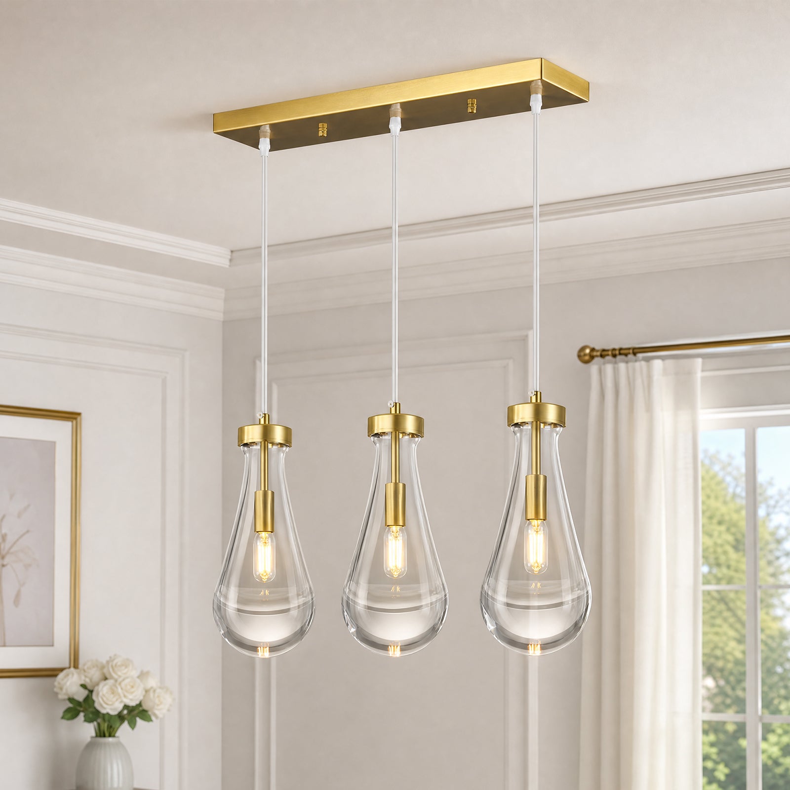 Raindrop Clear Solid Glass Adjustable Suspension Cord Pendant Light