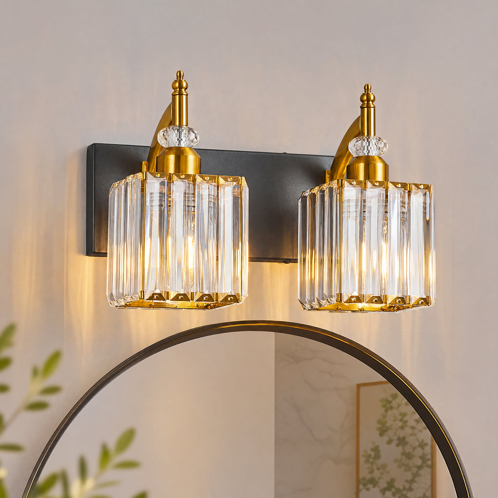 Transitional Luxury Square Prism Fluted Crystal Bathroom Vanity Light