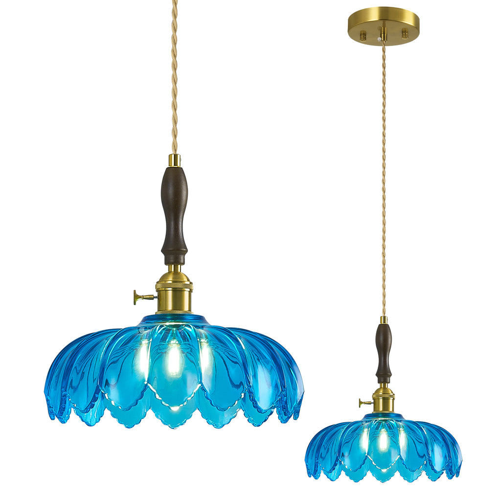 Retro Scalloped Petal Glass Hanging Pendant Light