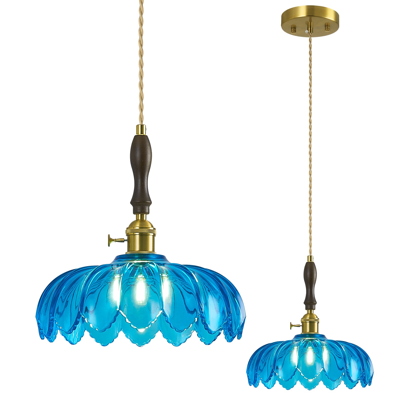 Retro Scalloped Petal Glass Hanging Pendant Light