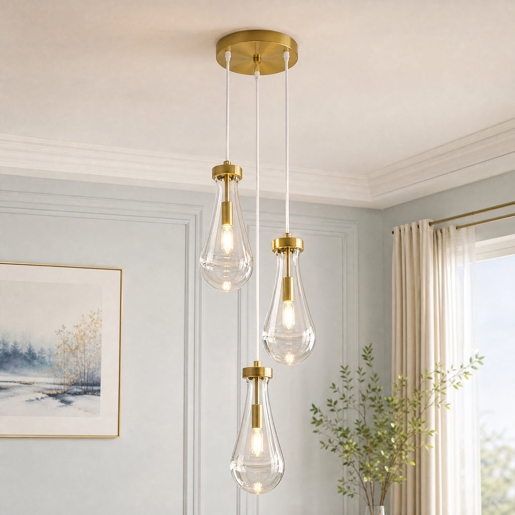 Raindrop Clear Solid Glass Adjustable Suspension Cord Pendant Light