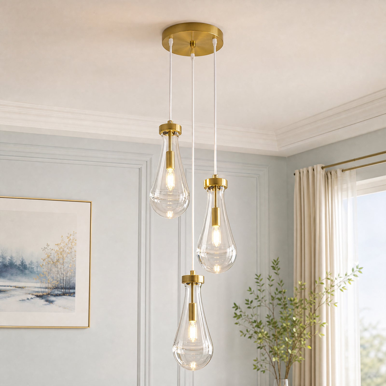 Raindrop Clear Solid Glass Adjustable Suspension Cord Pendant Light