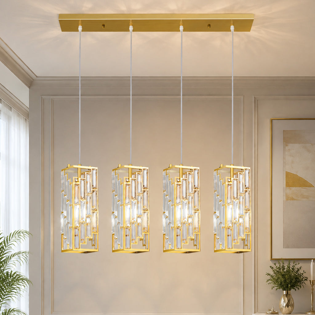Luxury Frame Rectangular Crystal Linear Pendant Light