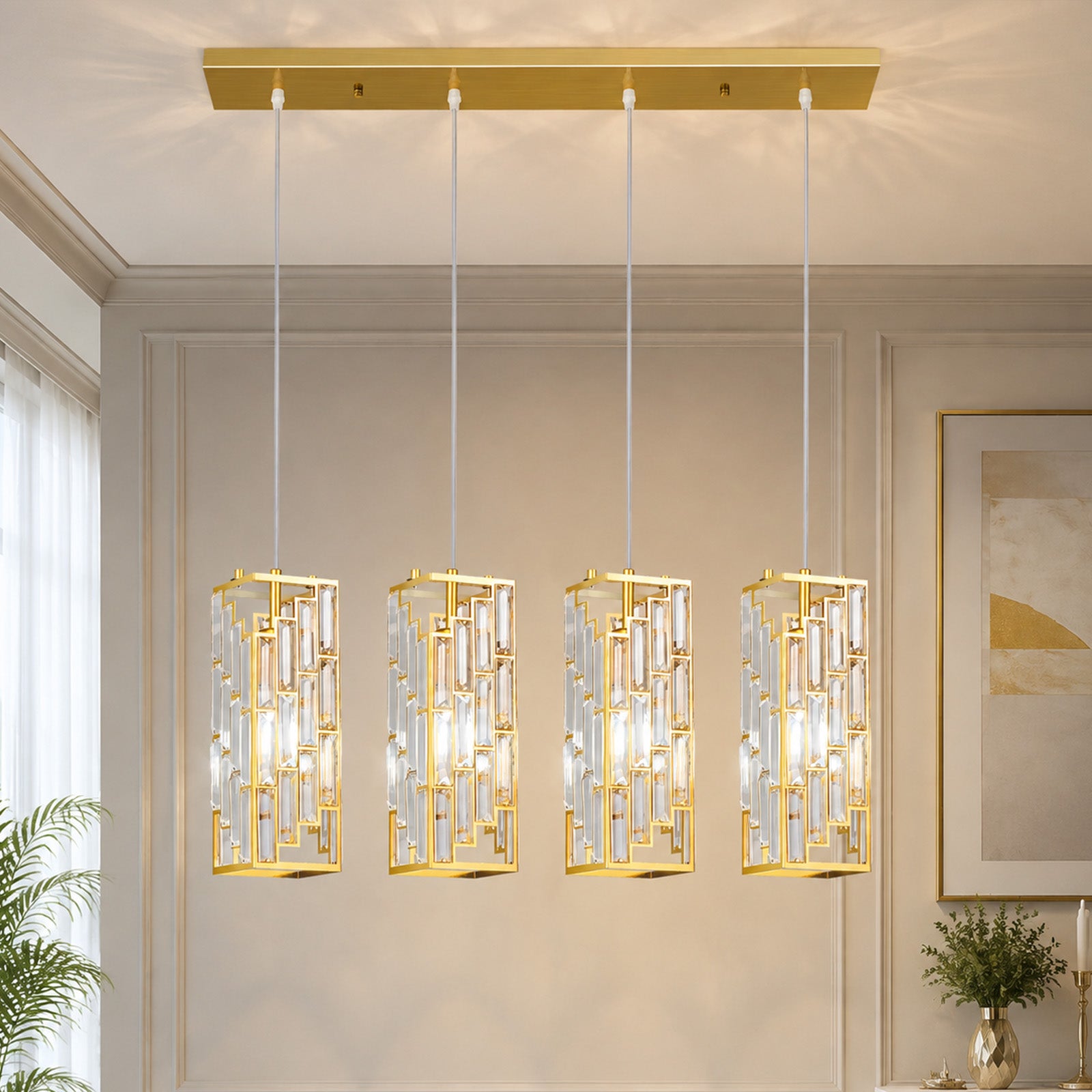 Luxury Frame Rectangular Crystal Linear Pendant Light