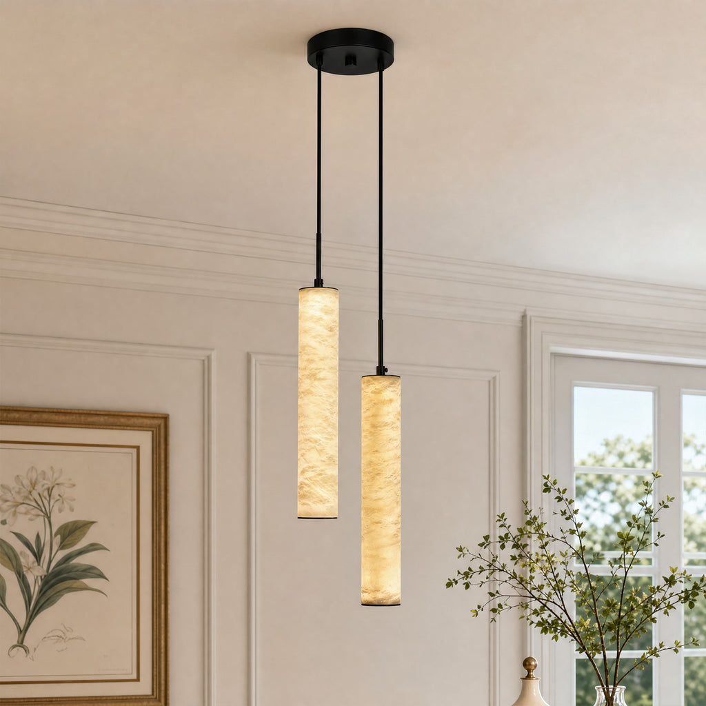 Natural Alabaster Marble Long Tube LED Pendant Light
