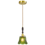 French Country Embossed Rose Floral Glass Pendant Light