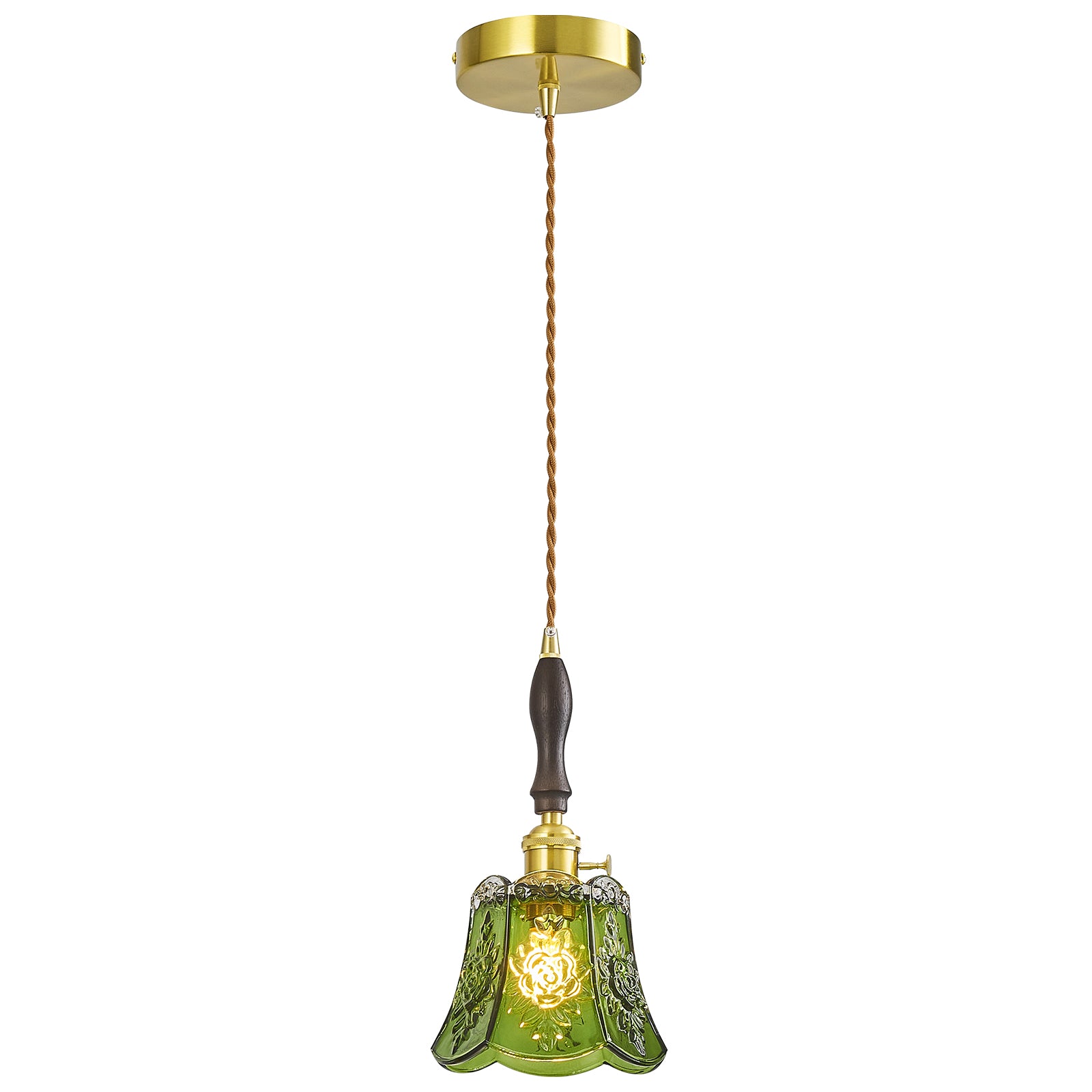 French Country Embossed Rose Floral Glass Pendant Light