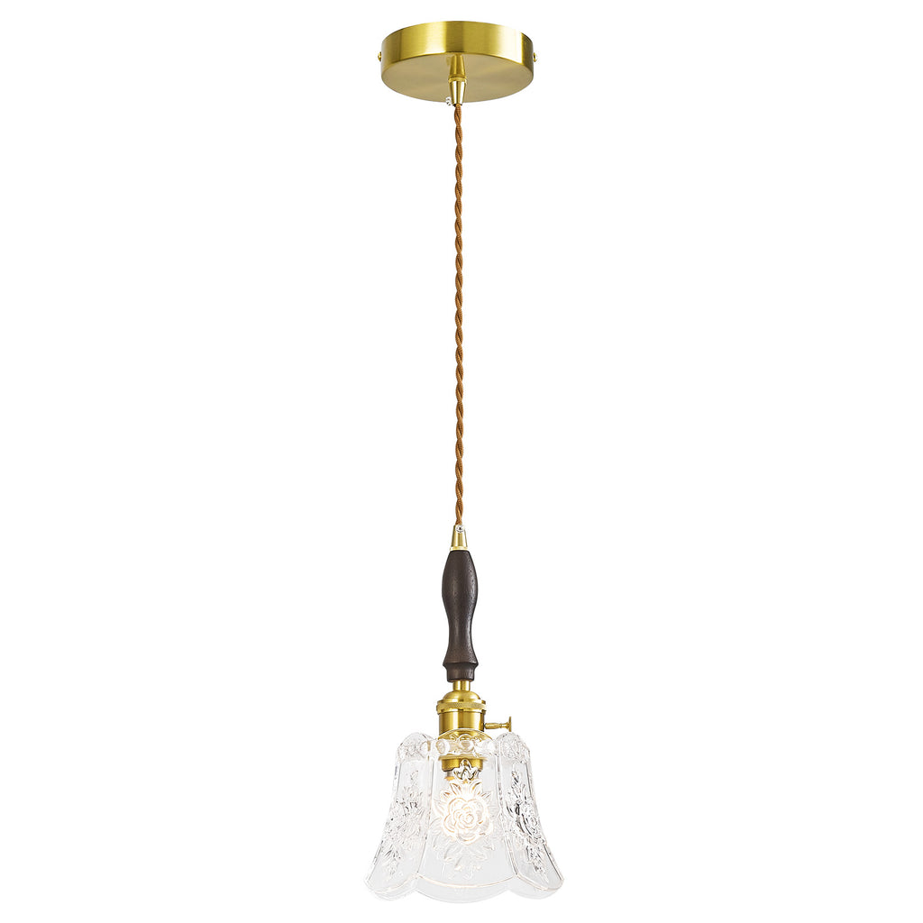 French Country Embossed Rose Floral Glass Pendant Light