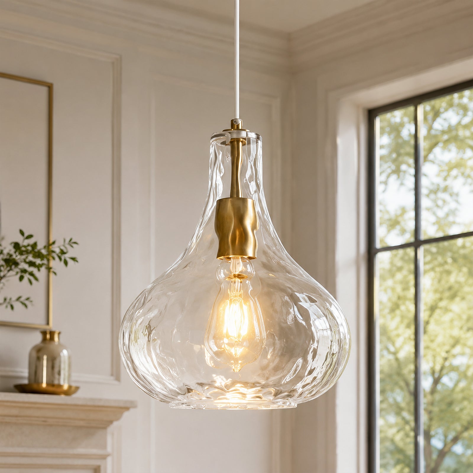 Modern Farmhouse Clear Teardrop Hammered Glass Pendant Light