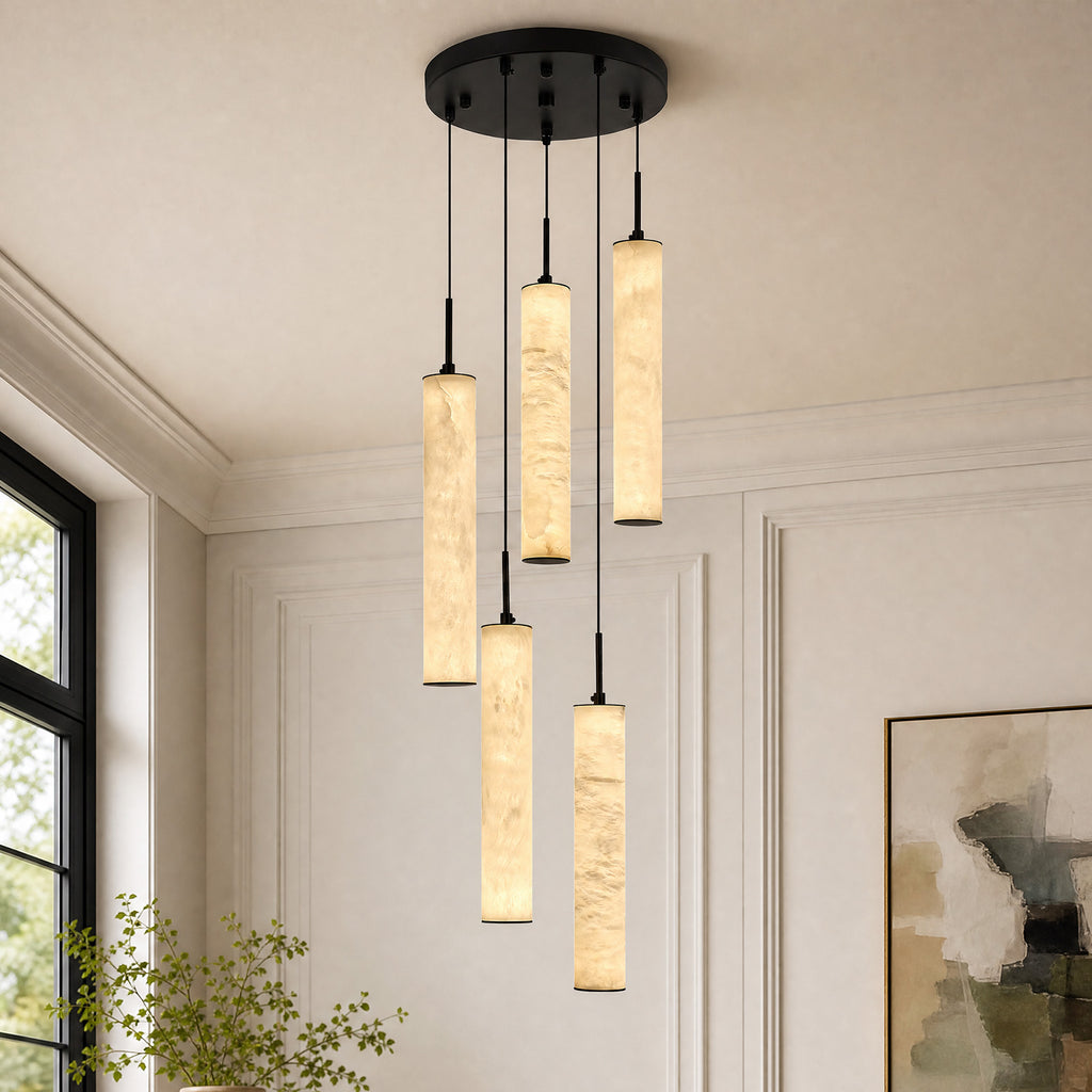 Natural Alabaster Marble Long Tube LED Pendant Light