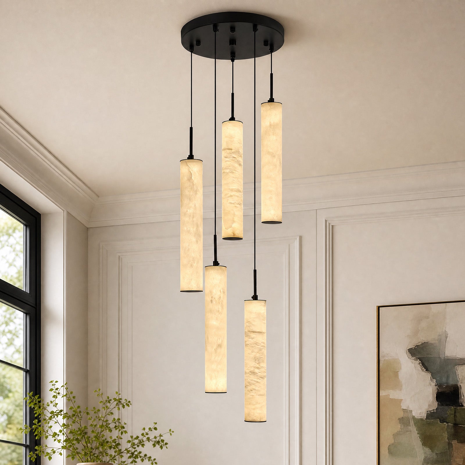 Natural Alabaster Marble Long Tube LED Pendant Light