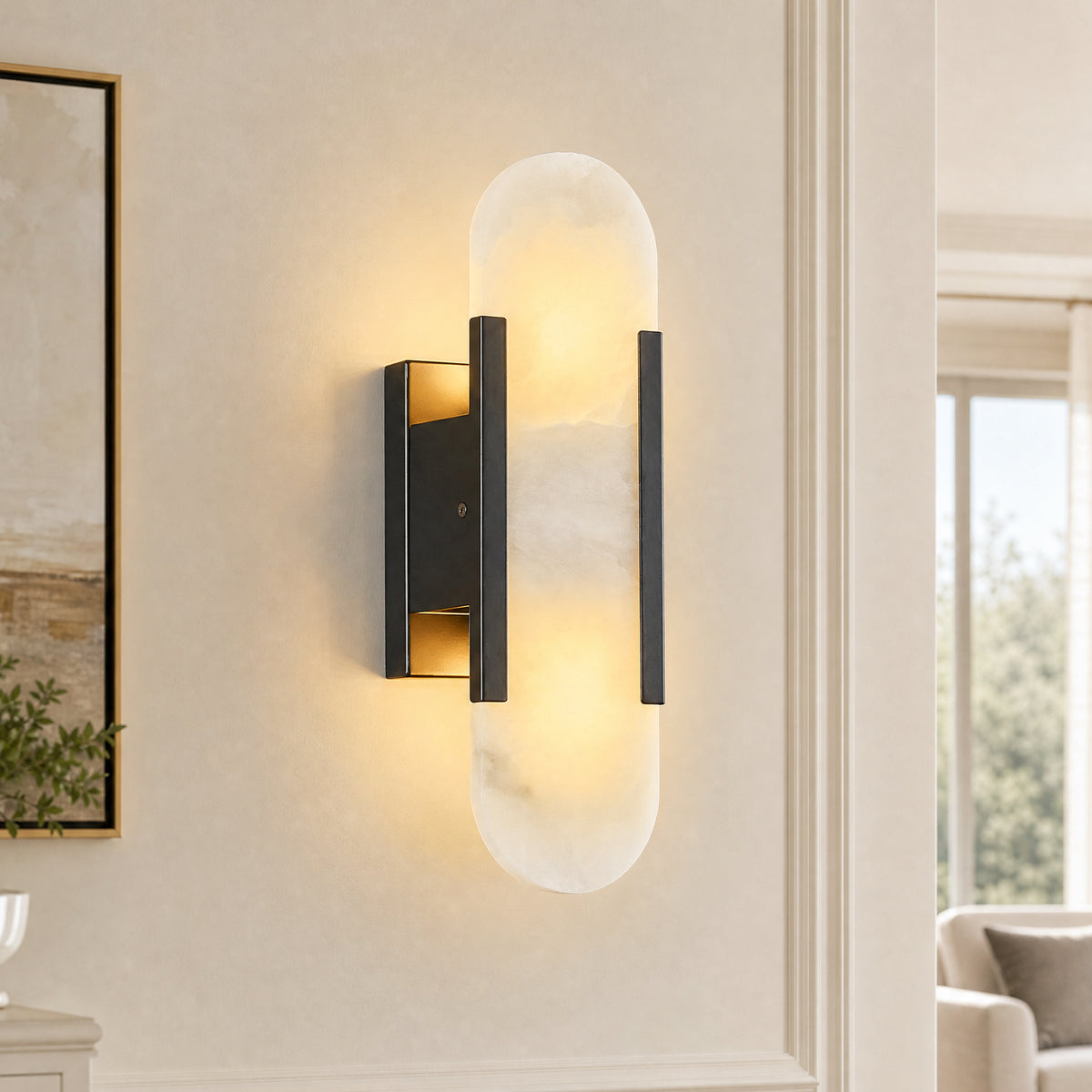 Long Oval Natural Stone Alabaster Wall Light for Modern Bedrooms