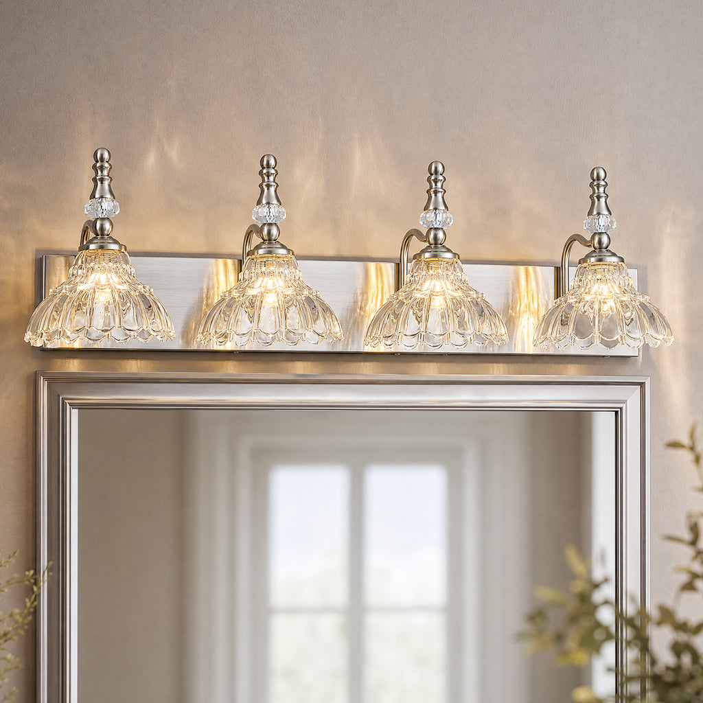 Vintage Clear Flower Glass Shade  Bathroom Vanity