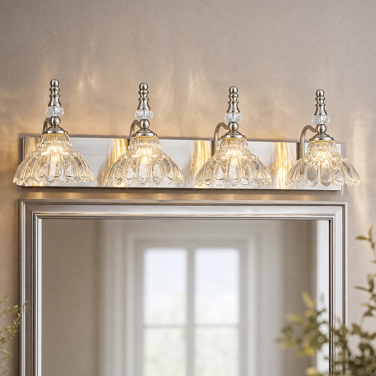 Vintage Clear Flower Glass Shade  Bathroom Vanity