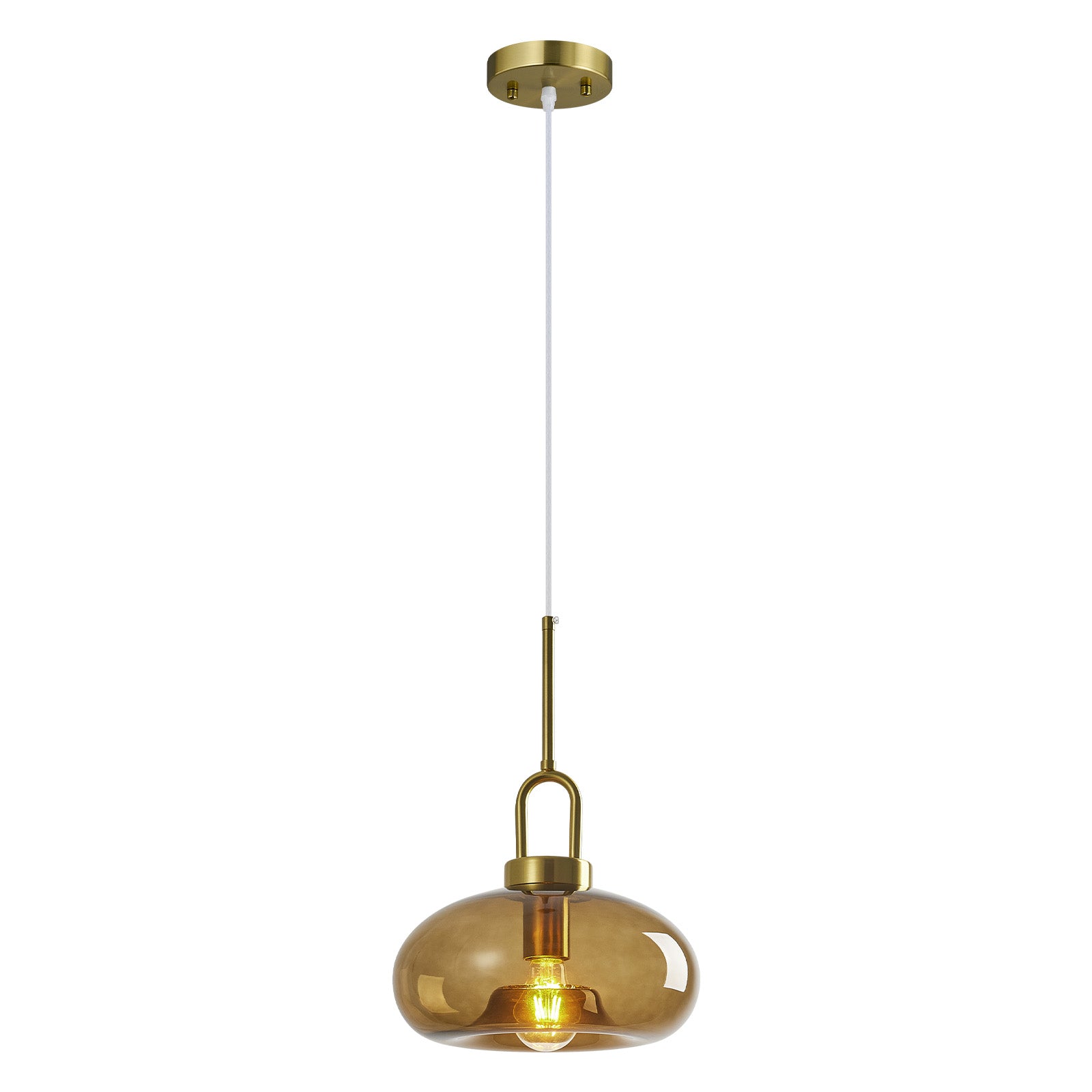 Minimalist Oval Shaped Glass Pendant Light with U-shaped Brass Handle