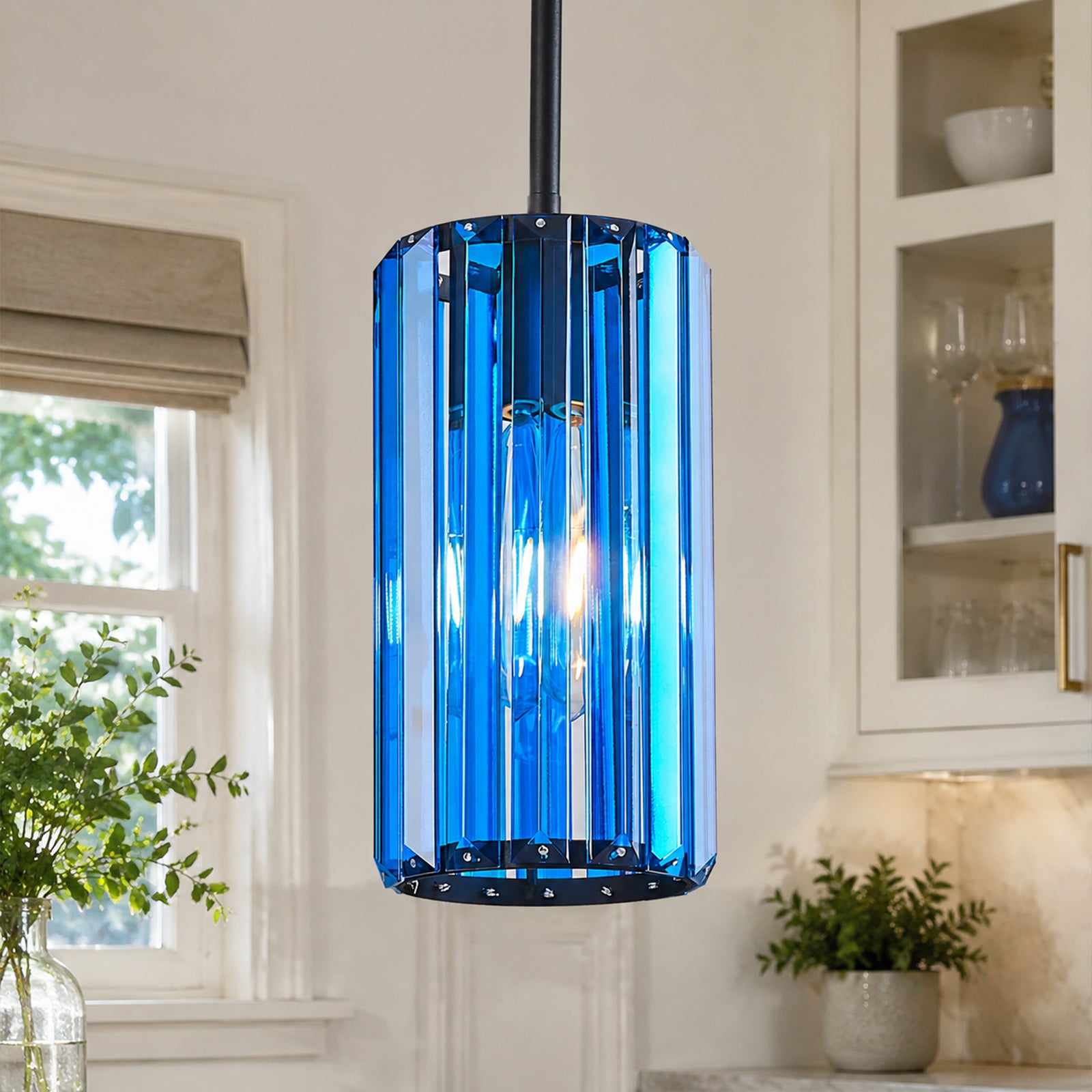 Minimalist Vertical Faceted Crystal Cylinder Pendant Light