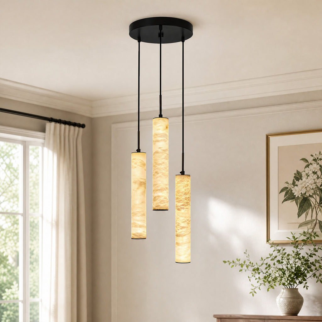 Natural Alabaster Marble Long Tube LED Pendant Light
